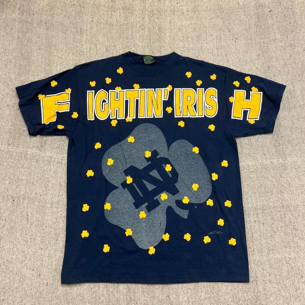 Vintage Notre Dame Fighting Irish Shirt Mens XL Blue 1990s NCAA AOP